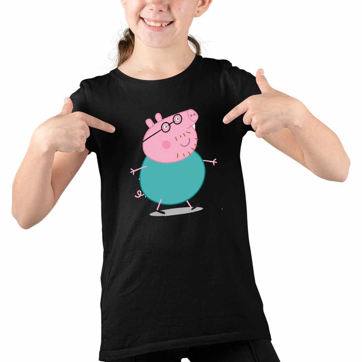 Tricou Copii Fete Tata Purcelusa Peppa Pig Pepa, Fekete