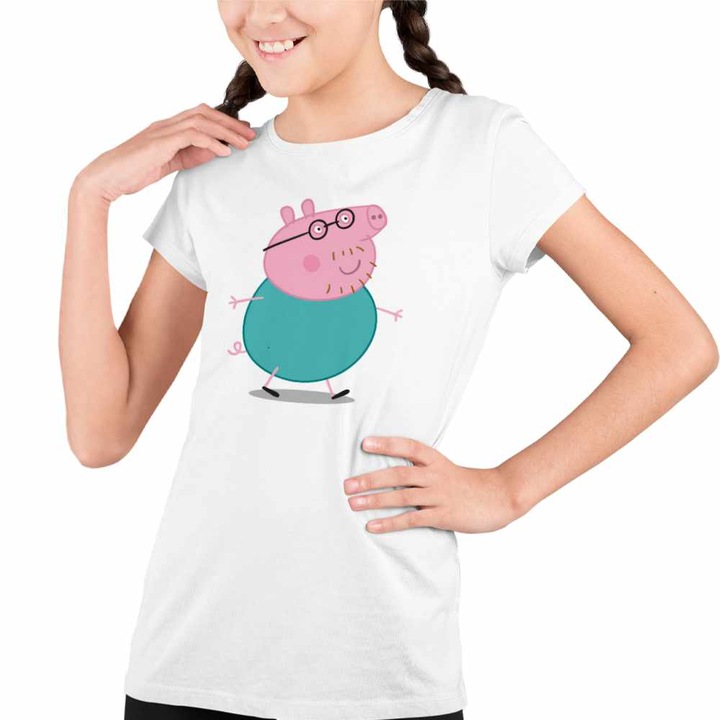 Tricou Copii Fete Tata Purcelusa Peppa Pig Pepa, Fehér