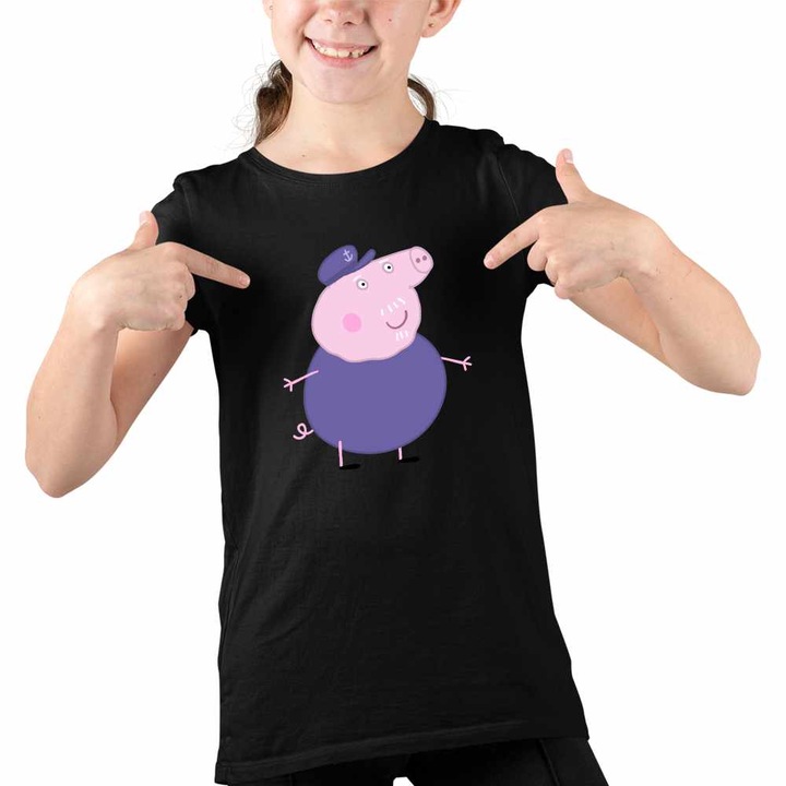Tricou Copii Fete Bunicu Purcelusa Peppa Pig, Fekete