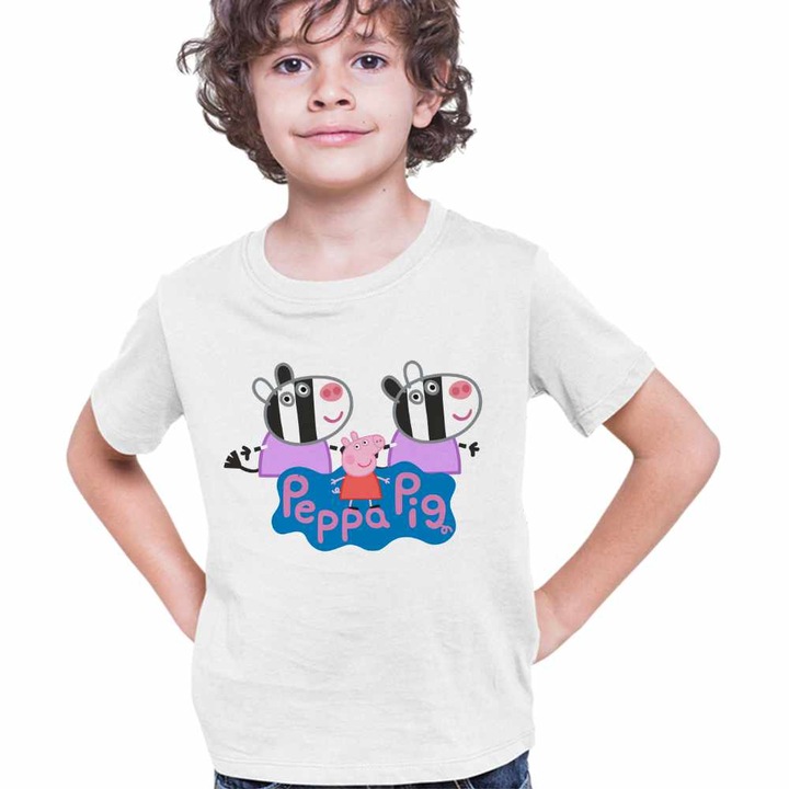 Tricou Copii Baieti Zebrele Gemeni Zuza Zaza Peppa Pig, Fehér