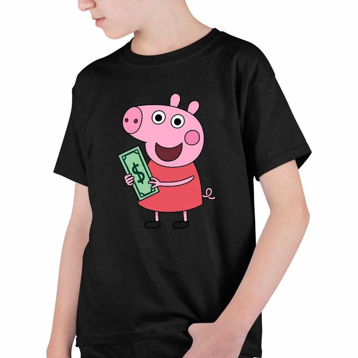 Tricou Copii Baieti Purcelusa Peppa Pig Bani Dolari, Fekete