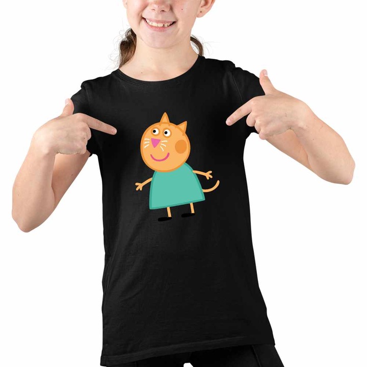 Tricou Copii Fete Pisica Candy Purcelusa Peppa Pig Pepa, Fekete