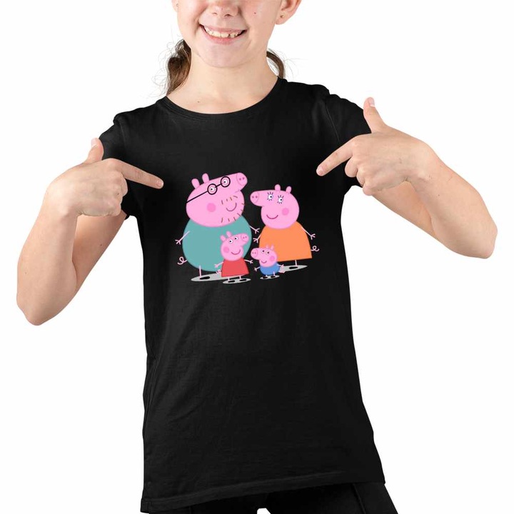 Tricou Copii Fete Purcelusa Peppa Pig Familia, Fekete