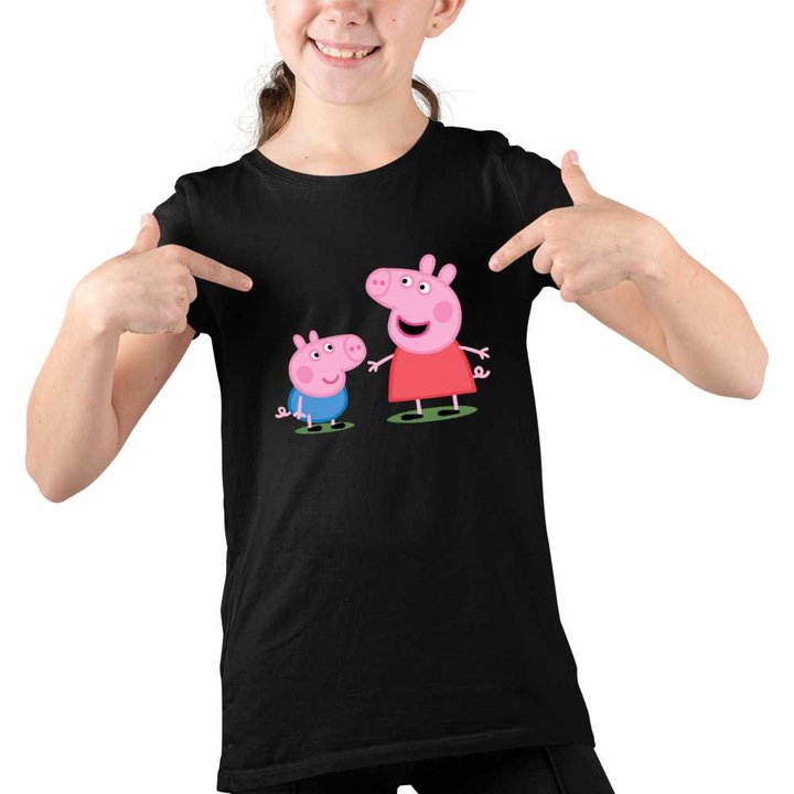 Tricou Copii Fete Purcelusa Peppa si George Pepa, Fekete