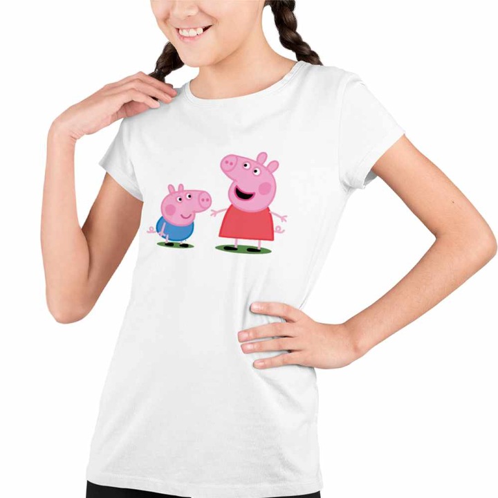 Tricou Copii Fete Purcelusa Peppa si George Pepa, Fehér