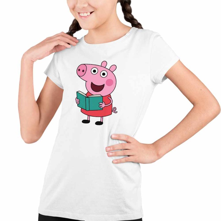 Tricou Copii Fete Purcelusa Peppa Pig Citeste Carte, Fehér