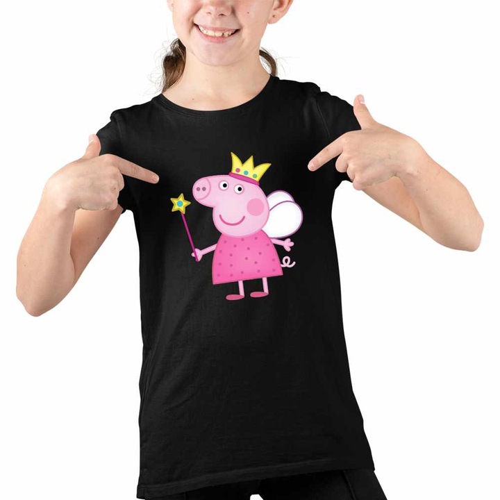 Tricou Copii Fete Purcelusa Peppa Pig Zana Maseluta, Fekete