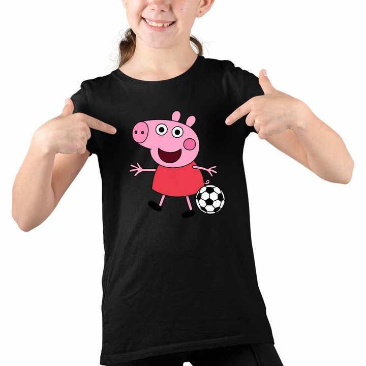 Tricou Copii Fete Purcelusa Peppa Fotbal, Fekete