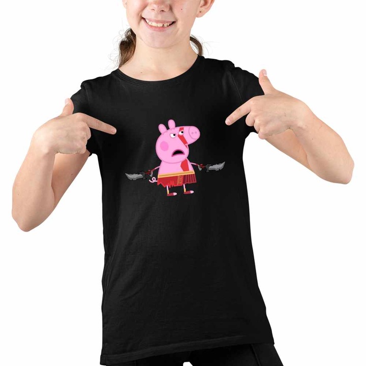 Tricou Copii Fete Peppa God of War, Fekete