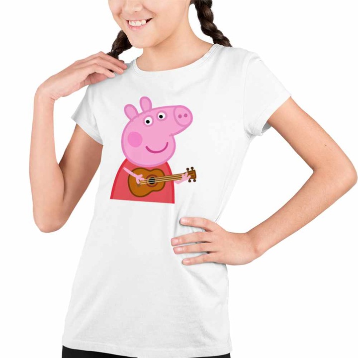Tricou Copii Fete Peppa Canta la Chitara, Fehér