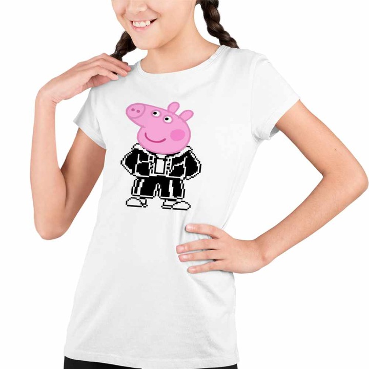 Tricou Copii Fete Peppa Pixel Art, Fehér