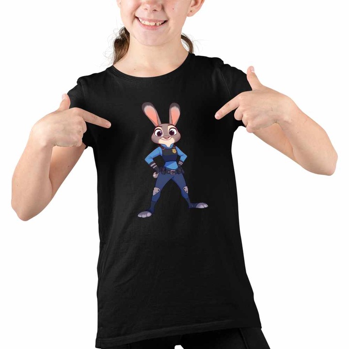 Tricou Copii Fete Zootopia Judy Hopps Politista, Fekete