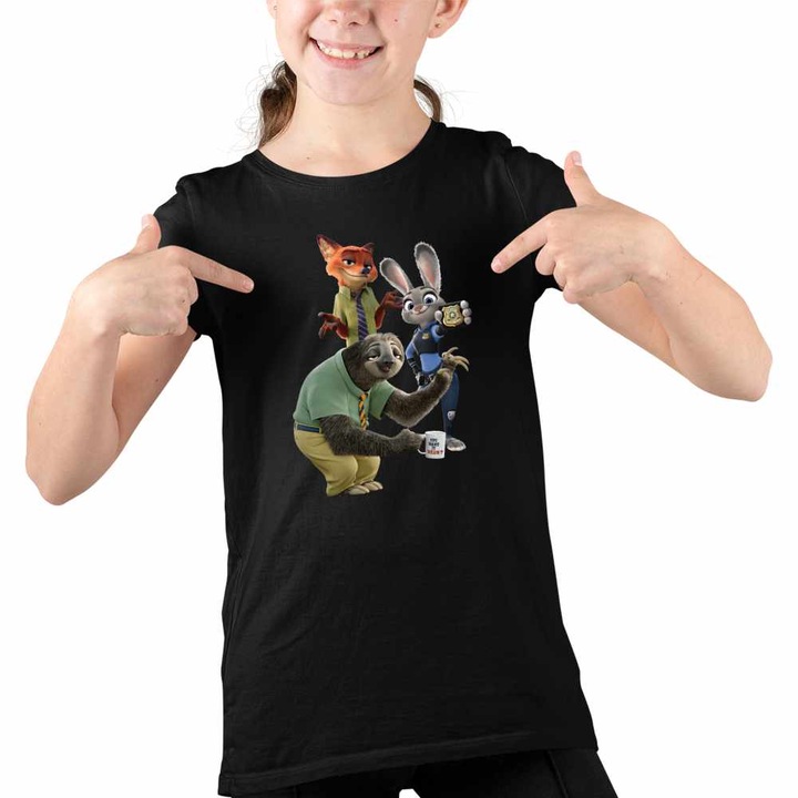 Tricou Copii Fete Zootopia Judy Nick Flash, Fekete