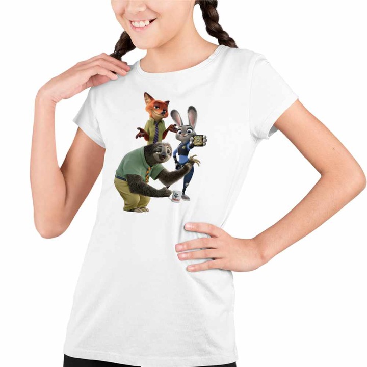 Tricou Copii Fete Zootopia Judy Nick Flash, Fehér