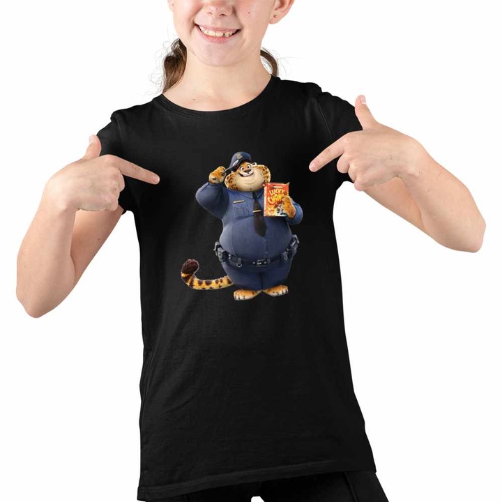 Tricou Copii Fete Zootopia Gheruta Tigru Politist, Fekete