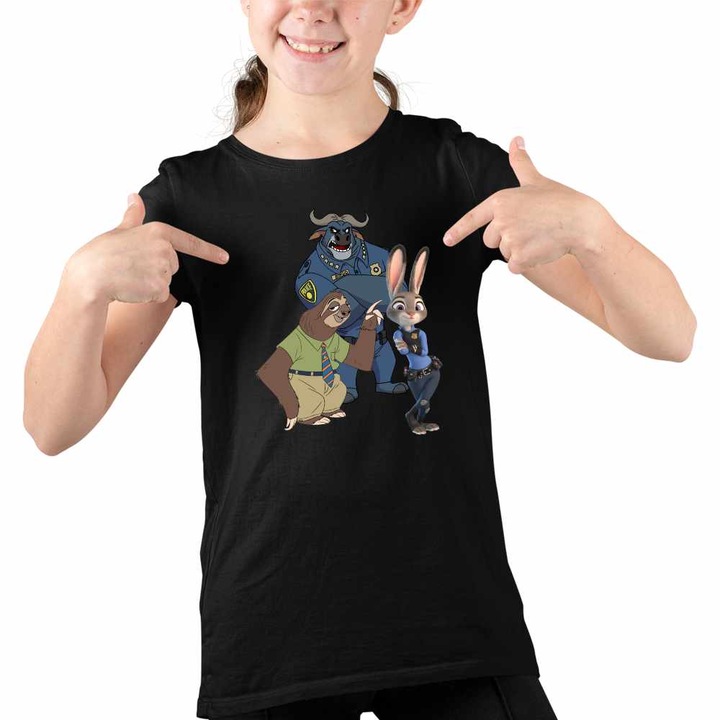Tricou Copii Fete Zootopia Iepure Politist Judy, Fekete
