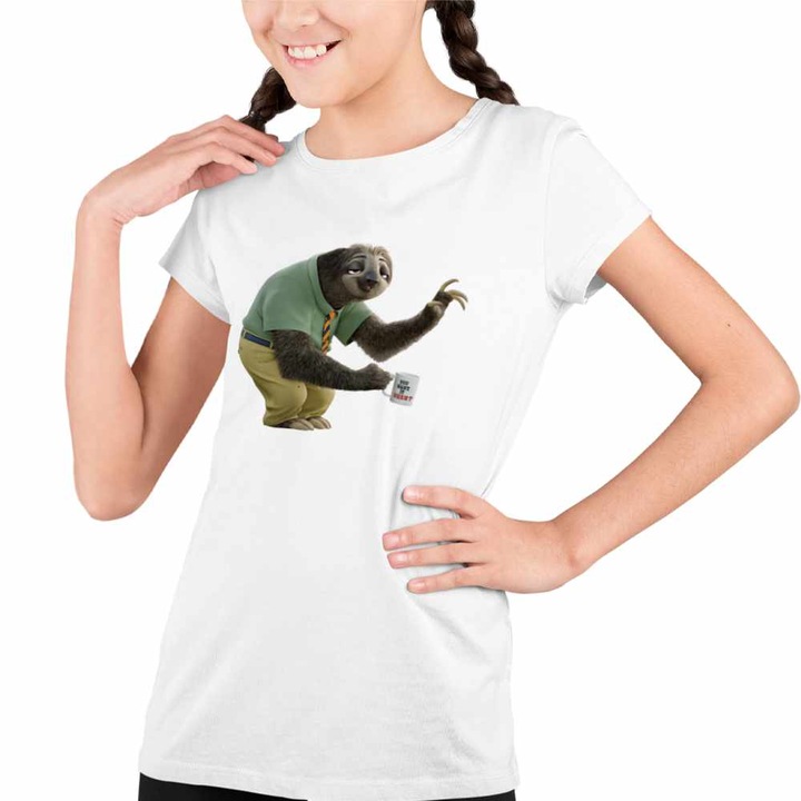 Tricou Copii Fete Zootopia Flash Lenes Ghiseu, Alb