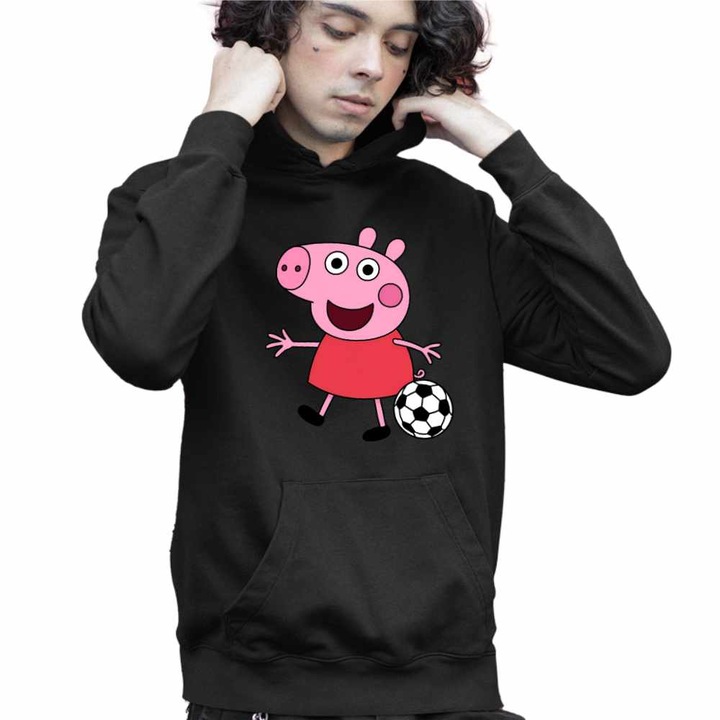 Hanorac Copii Baieti Purcelusa Peppa Fotbal, Negru