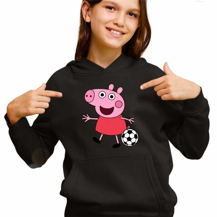 Hanorac Copii Fete Purcelusa Peppa Fotbal, Negru