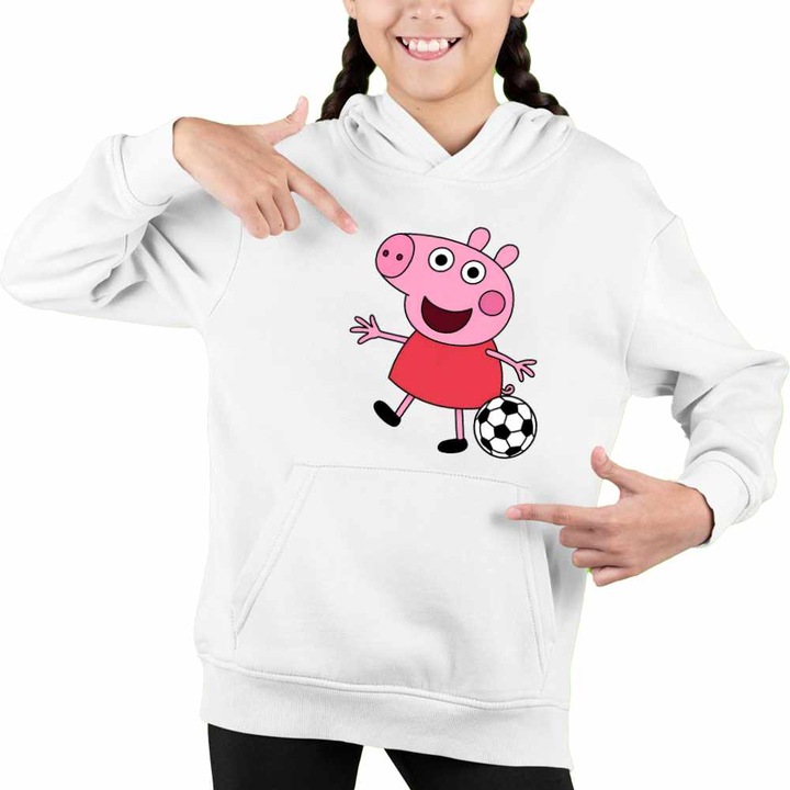 Hanorac Copii Fete Purcelusa Peppa Fotbal, Alb