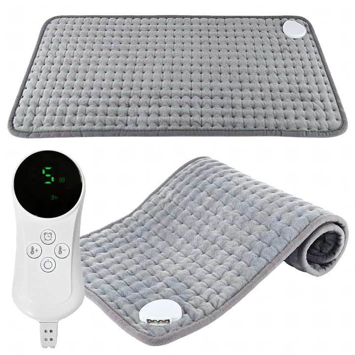 Patura Electrica pentru Spate, 9 Nivele de Temperatura / Incalzire, Termostat, Timer intre 0.5h si 4h, 30 x 60 cm, Gri