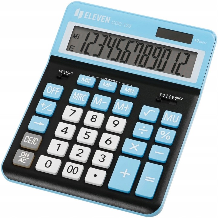 Calculator birou ELEVEN CDC120BKCY, negru, taste alb/albastru deschis, dimensional 30x15x5cm