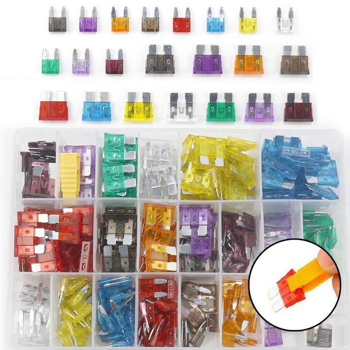 Комплект автомобилни предпазители, 300 бр., За автомобил/каравана/камион/мотоциклет (2 ампера 3A 5A 7.5A 10A 15A 20A 25A 30A 35A 40A)