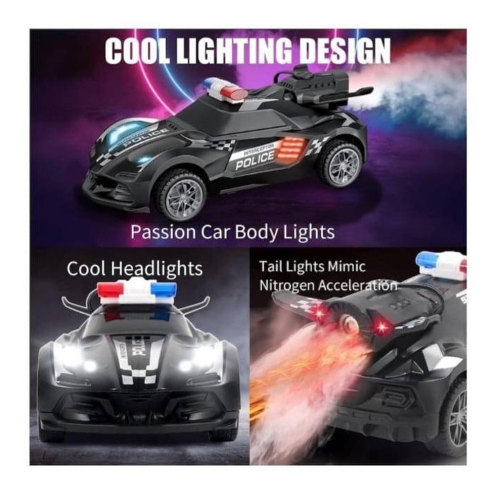 Masinuta cu Radiocomanda de Politie SpeedX Drift Turbo, Scoate Fum, Scara 1:20, Lumineaza Farurile, Functii - Stanga, Dreapta, Inainte si Inapoi, Neagra 18 CM