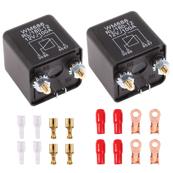 Set 2 bucati releu de izolare a bateriei 12V 100A, pentru masina, camion, barca