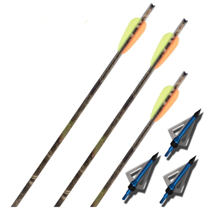 Set 3 sageti arbaleta aluminiu Poe Lang 20 inch Camo, cu varfuri vanatoare