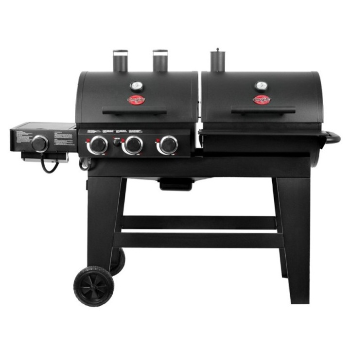 Grătar combo gaz-carbune Char-Griller Double Play, 3 arzătoare, dimensiuni 165x127x69cm