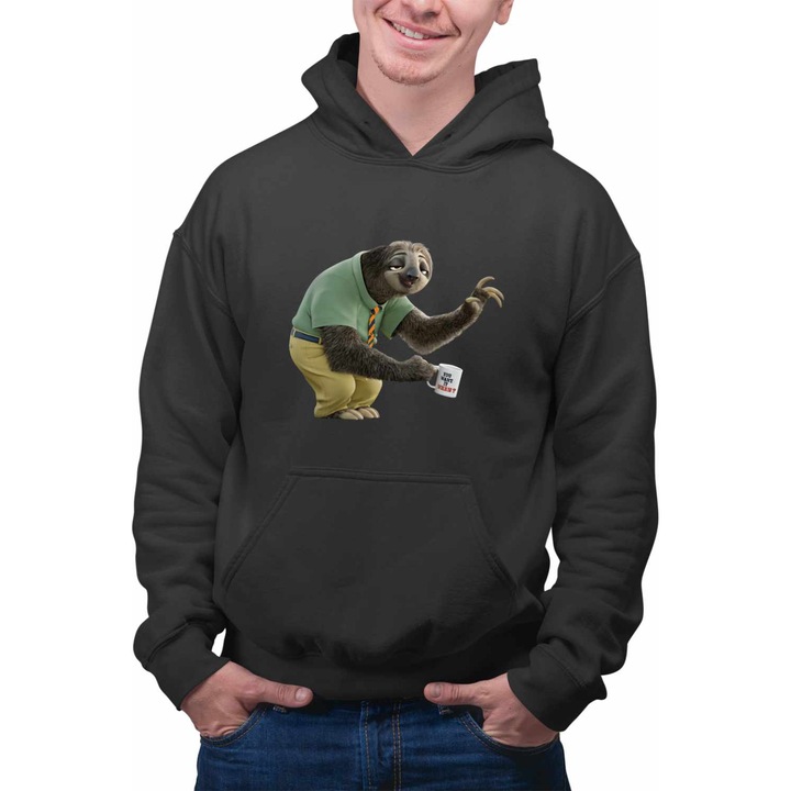 Hanorac Personalizat Barbati Zootopia Flash Lenes Ghiseu, negru, marime L