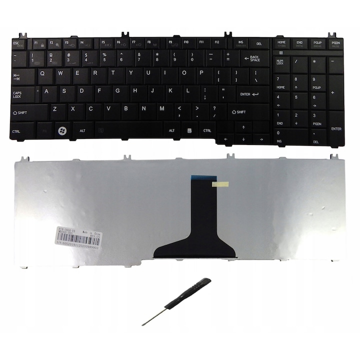 Tastatura BQual compatibila cu laptop Toshiba Satellite C650 C655 C660 C675, QWERTY, neagra, set inclus cu surubelnita