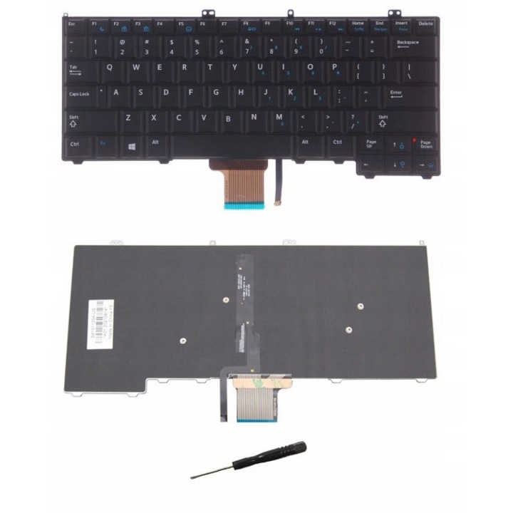 Tastatura laptop BQual pentru Dell Latitude E7240 E7420 E7440, QWERTY US, neagra, iluminata, set cu surubelnita inclusa