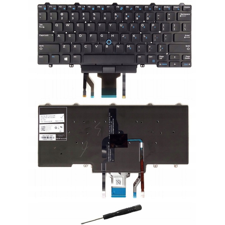 Tastatură laptop Dell Latitude E7450 E7470 E5480, QWERTY US, iluminată, neagră, set cu șurubelniță