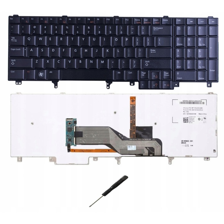Клавиатура за лаптоп Dell E5520 E5530 E6520 E6530 с LED подсветка, черна, QWERTY US, комплект с отвертка