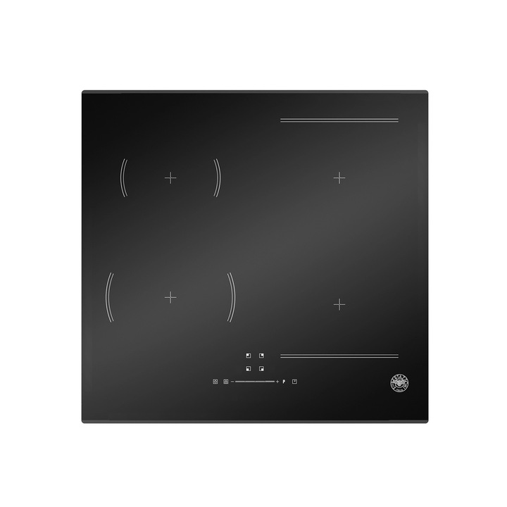 Plita incorporabila cu inductie Bertazzoni, colectie Modern, 60 cm, 4 zone de gatit, 9 trepte de putere, material sticla ceramica, panou de control tactil, timer, child lock, functie Bridge, detectare automata a vasului, design elegant, negru