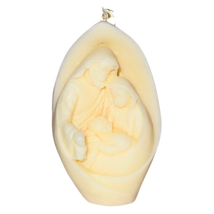 Lumanare decorativa parfumata, Homerwax, Sfanta Familie, aroma Craciun, 75 g, clopotel auriu