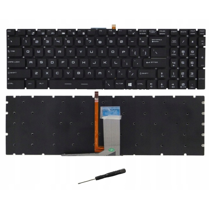 BQual laptop billentyűzet MSI GL62 GL63 GL72 GL73 GV62 GS73VR-hez, fehér LED háttérvilágítás, fekete, készletben