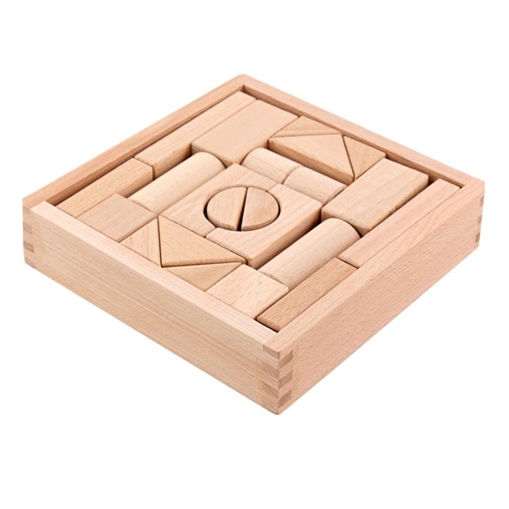 Kreatív fa építőkockák oktatási természetes tömörfa geometrikus kirakókészlethez, biztonságos, nem mérgező építőkockák a kognitív fejlődéshez és a motoros készségek fejlesztéséhez