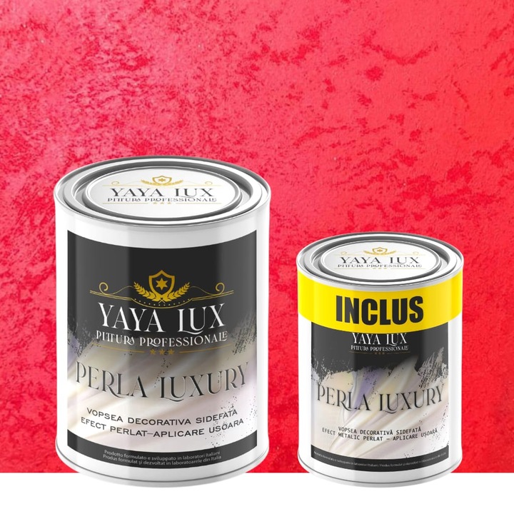 Pachet 2.5 L + 1 L, Vopsea Decorativa de Lux, Perla Luxury Rosu Intens 2.5 Litri Plus 1 Litru