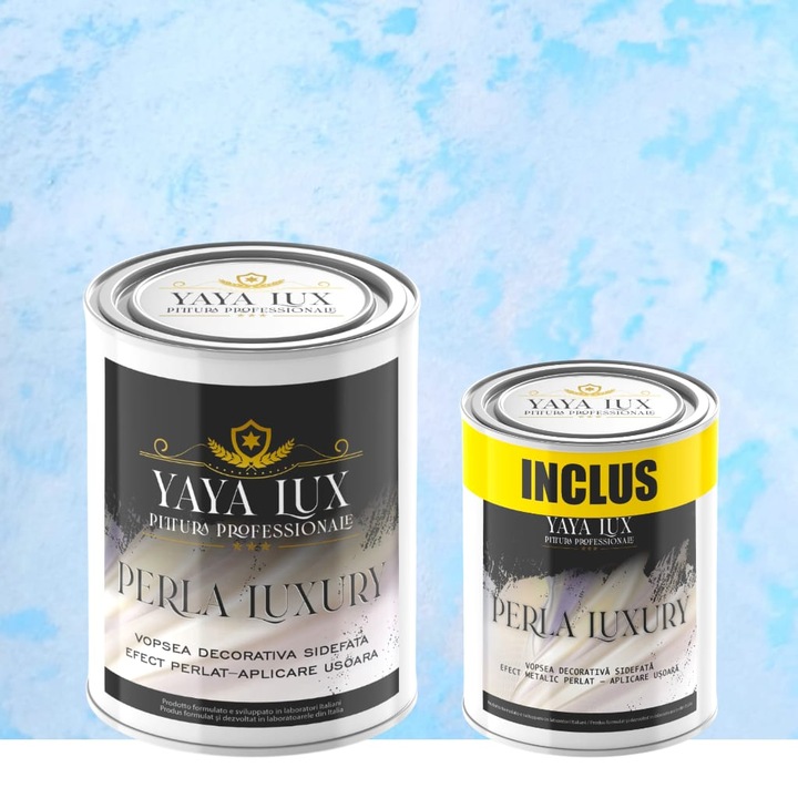 Pachet 2 L + 1 L, Vopsea Decorativa de Lux, Perla Luxury Albastru Deschis 2 Litri Plus 1 Litru