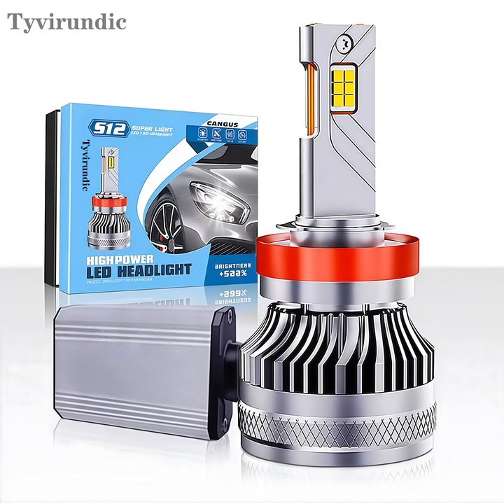 Set 2 Becuri Auto LED H1, Tyvirundic, Bec H1 LED, 136W, 30000LM, Lumina Alb Rece 6000K, Super CSP cu Cipuri Performante, Unghi 360° si Rezistenta la Apa, Montaj Plug & Play Fara Eroare CANBUS