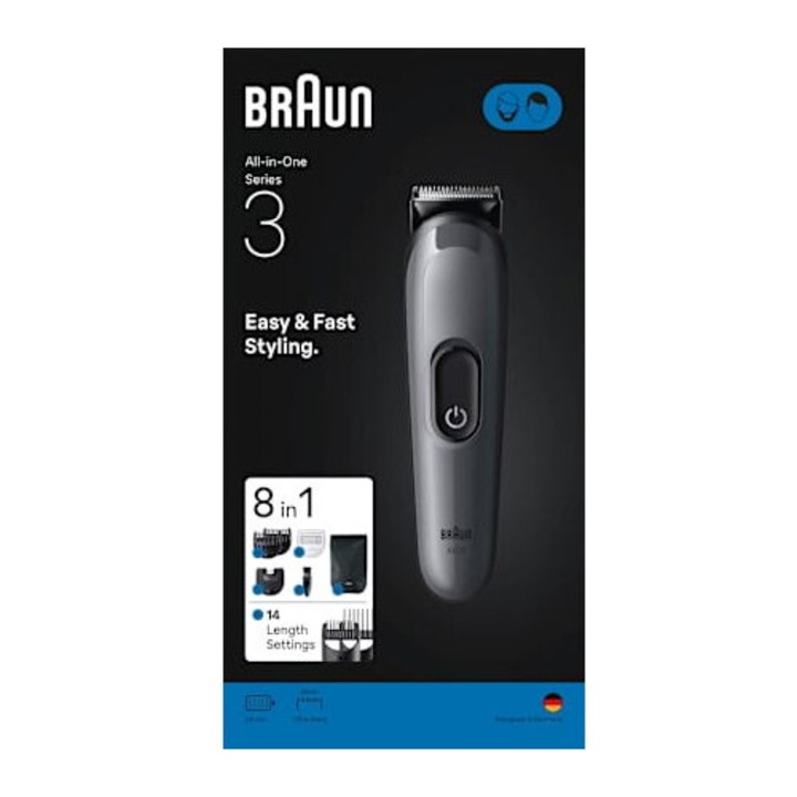 Самобръсначка Series 3 All-In-One Style Kit AIO3540, Автономност 50 мин, Миеща се, Сива