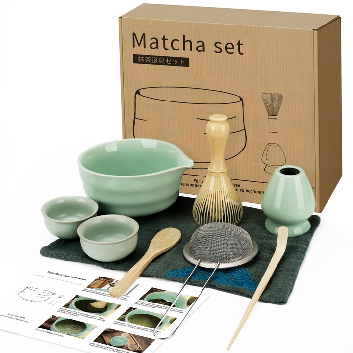 Matcha Zingbee készlet, 9 darabos, zöld, kerámia