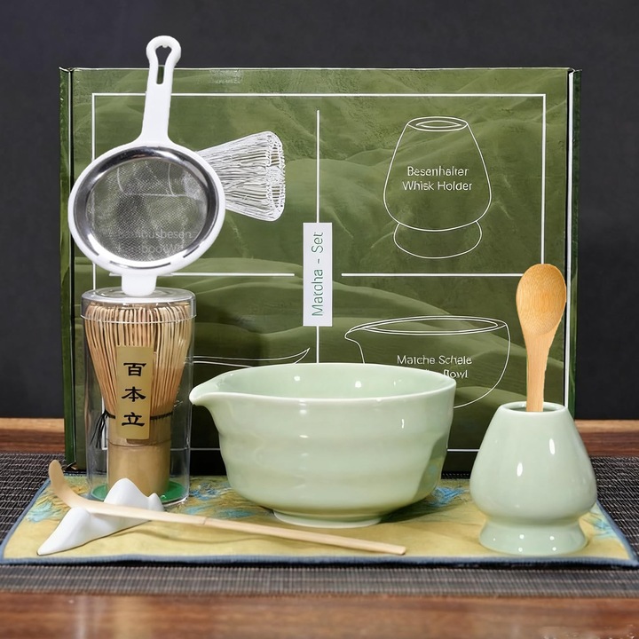 Matcha tea kiegészítő szett, Ruijng, 8 darabos, kerámia, tálkával és szűrővel