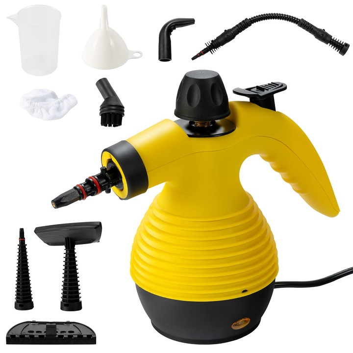 Aparat de curățat cu abur FANTASK 1050W, 9 accesorii, galben, 350ml