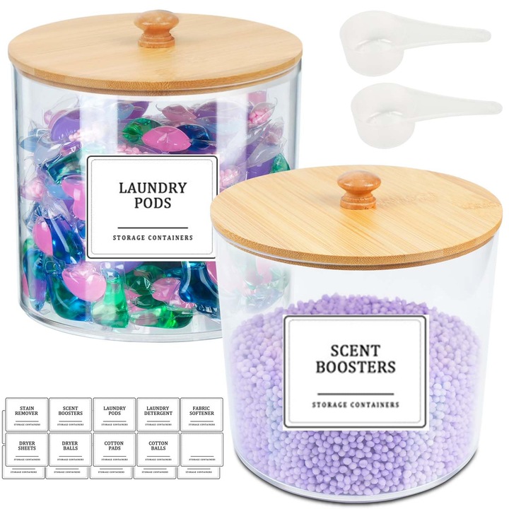 Ecopandy rendszerező mosószerhez, akril, 4500ml, tárolódoboz bambusz fedéllel, szett