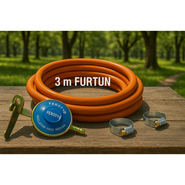 Set arzător FEROTYB, furtun gaz 3m, regulator presiune, 2 coliere fixare