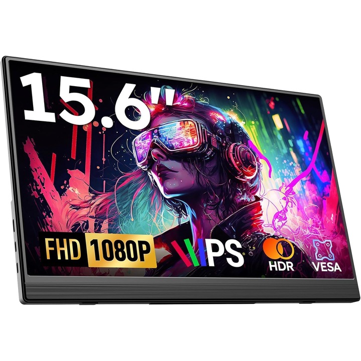 Hordozható monitor, Dopesplay, 15.6 hüvelykes FHD 1080P ultravékony fekete